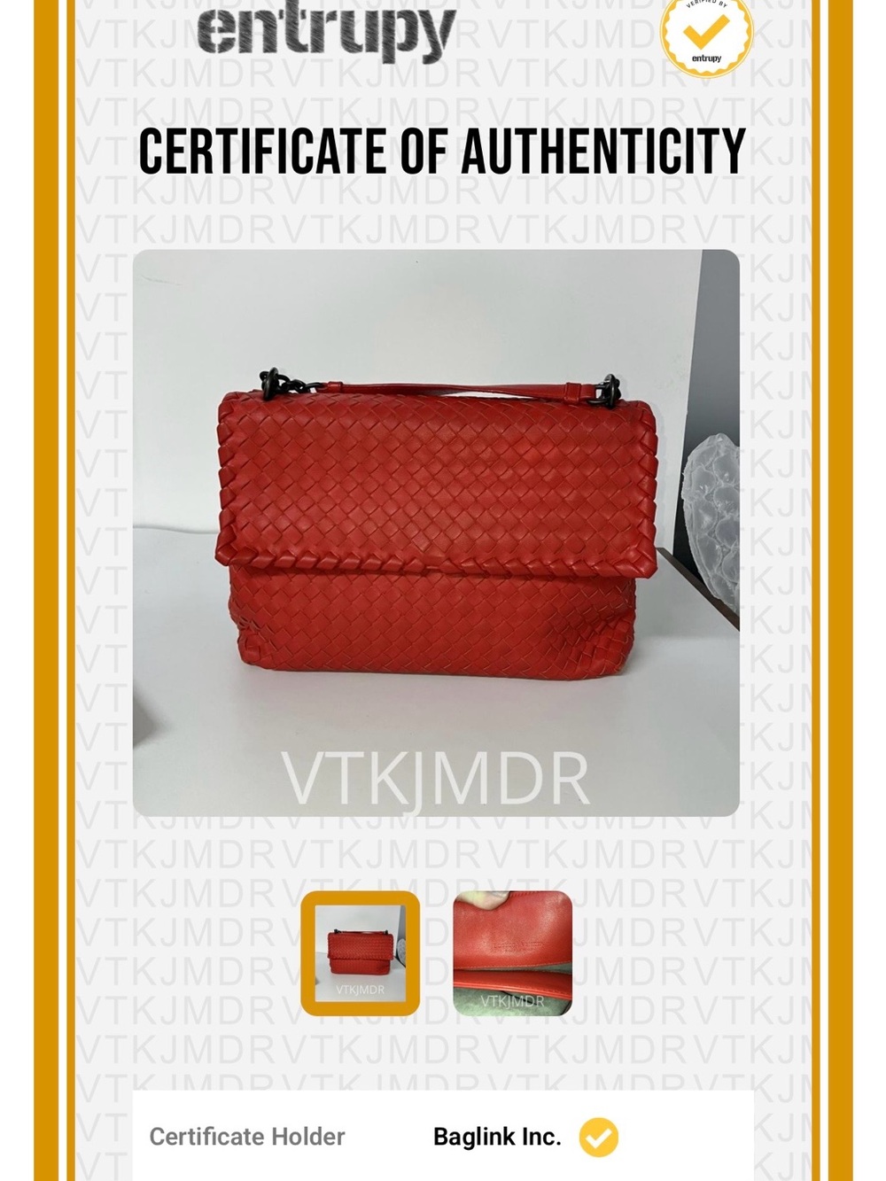 BOTTEGA Veneta Intrecciato Red OLIMPIA Medium Shoulder crossbody Bag Chain COA - Picture 4 of 15